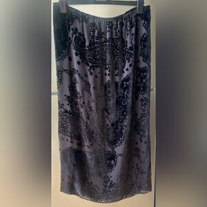 Black Silk Velvet Burnout Skirt XL Sheer Overlay Midi